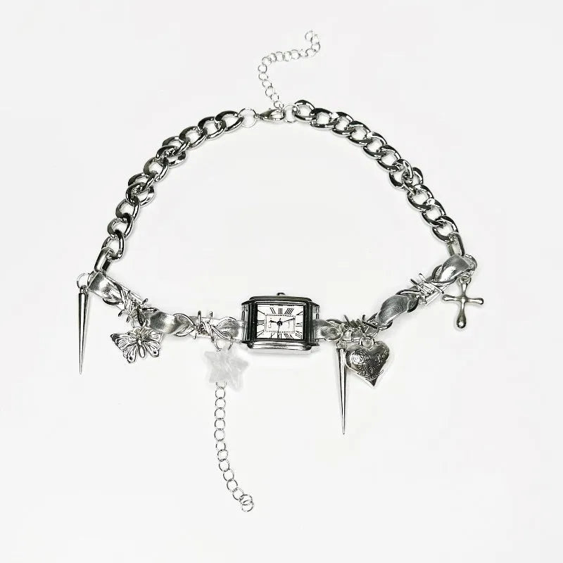 Dark style women's multi-layer cross necklace with twin clavicle chain and adjustable length