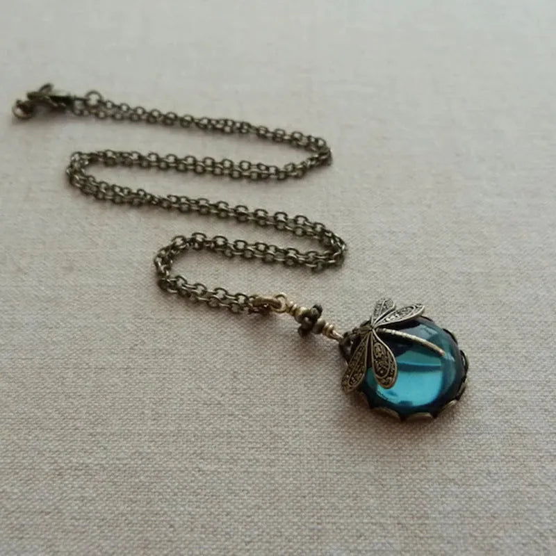 Vintage bronze dragonfly pendant necklace with hand carved details on 925 silver chain