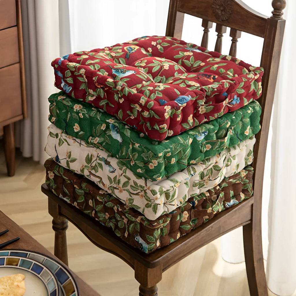American dining chair back cushion with floral pattern in four colour options, measuring 40×40×8cm