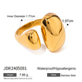 Exaggerated geometric open ring for women in stainless steel with a metallic finish.