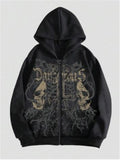 Black Harajuku hooded sweatshirt with skull pattern hot stamp printing on cotton blend fabric