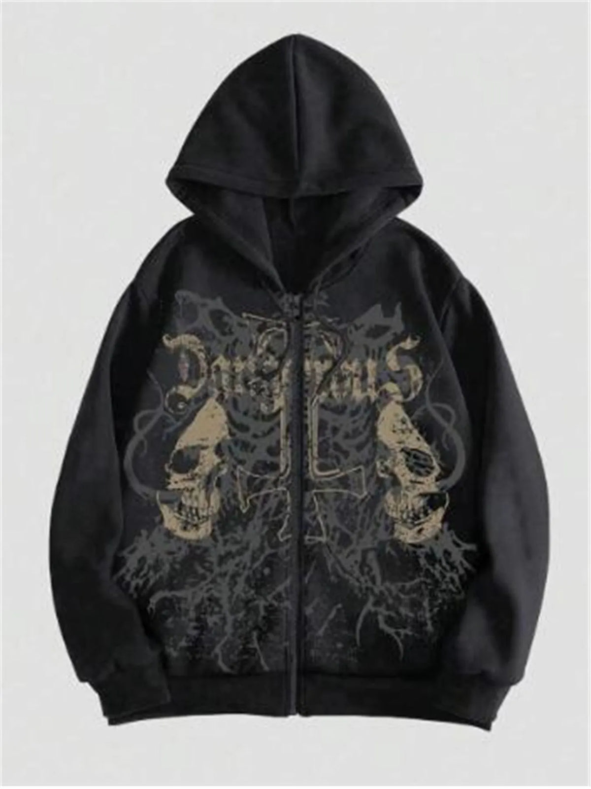 Black Harajuku hooded sweatshirt with skull pattern hot stamp printing on cotton blend fabric