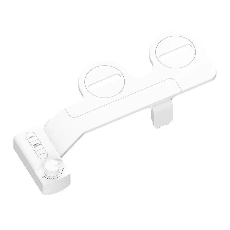 Pure white button wash cleaning tool with removable nozzle and three adaptors for AU EU US bathroom standards