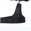 Black portable umbrella holder with shoulder strap for hands-free use with a 10-bone manual umbrella.