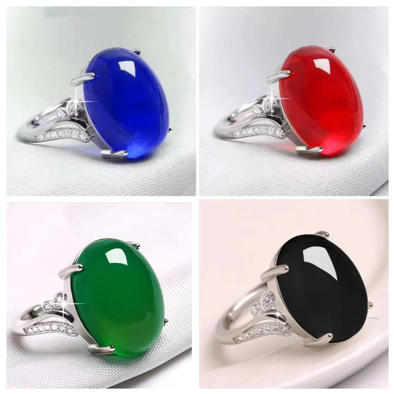 Adjustable alloy ring with geometric ethnic pattern in multiple colour options on a finger.