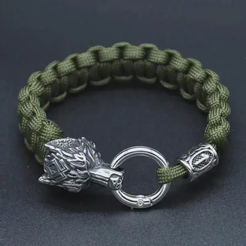 Titanium steel wolf head bracelet with camouflage colour finish and handmade retro design