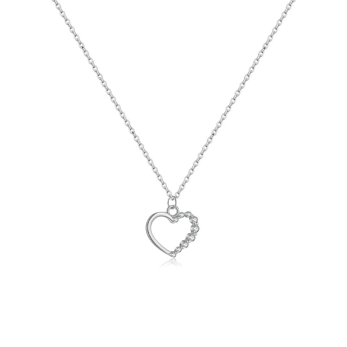 S925 sterling silver hollow heart necklace with 18K gold or white gold plating and regular chain style for women