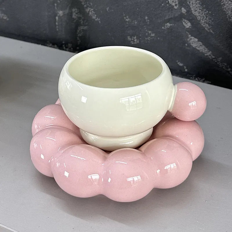 Ceramic coffee set with 250ml cup and matching dish in Nordic simple style design