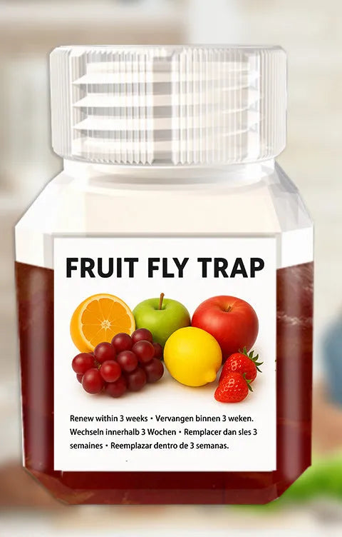 Bottle of bait liquid for a fruit fly trap, available in SK003 new and old standard variants.