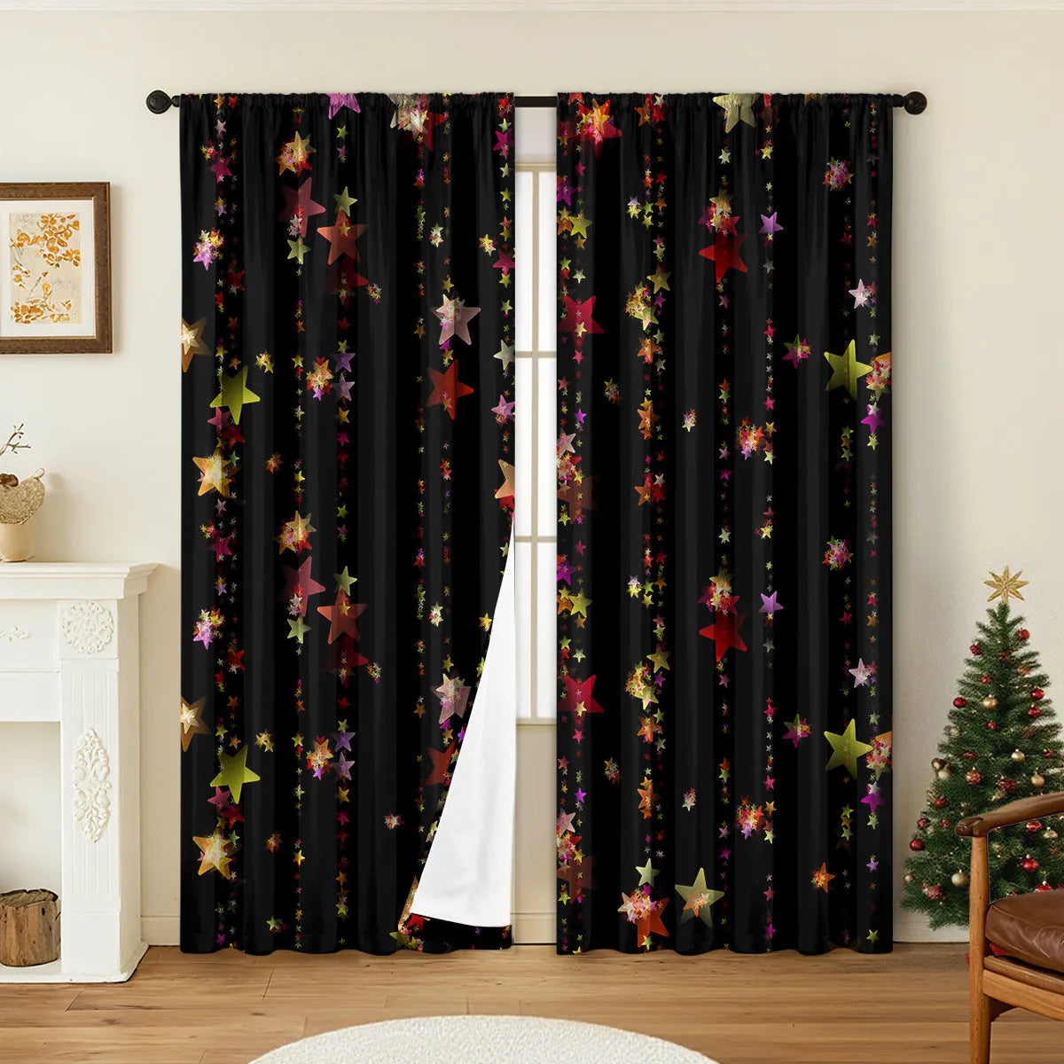 3D digitally printed Christmas style curtain pair in polyester with high sunshade function
