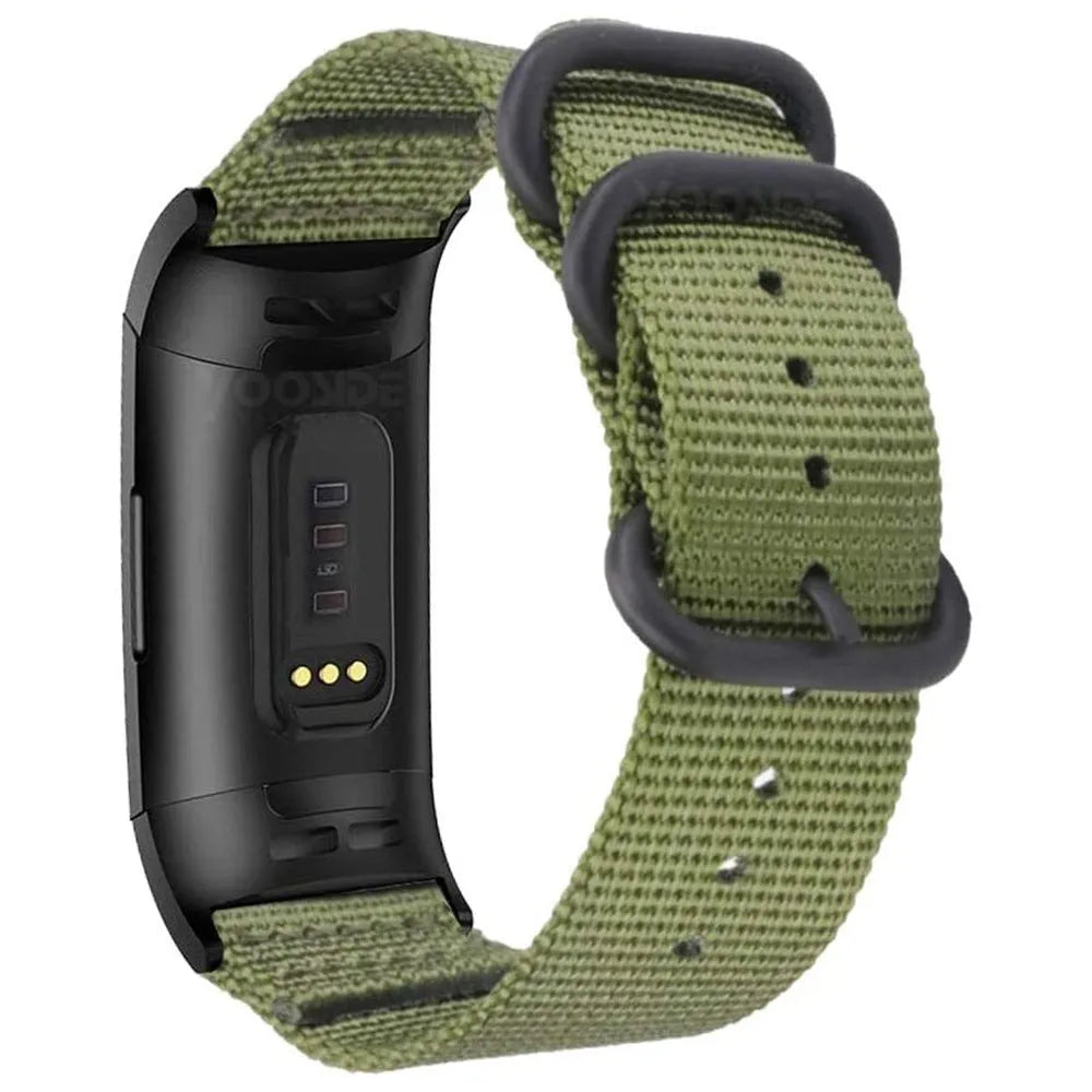 Fitbit Charge nylon replacement strap with three-ring buckle in multiple colour options.