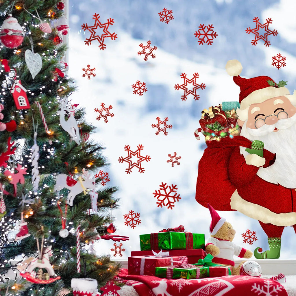 Snowflake Santa Claus static wall sticker, 27x40cm PVC, for Christmas window and showcase decoration