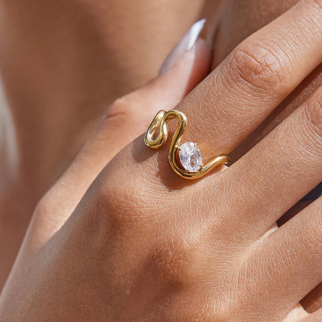 Geometric titanium steel zircon ring in stainless steel with European styling