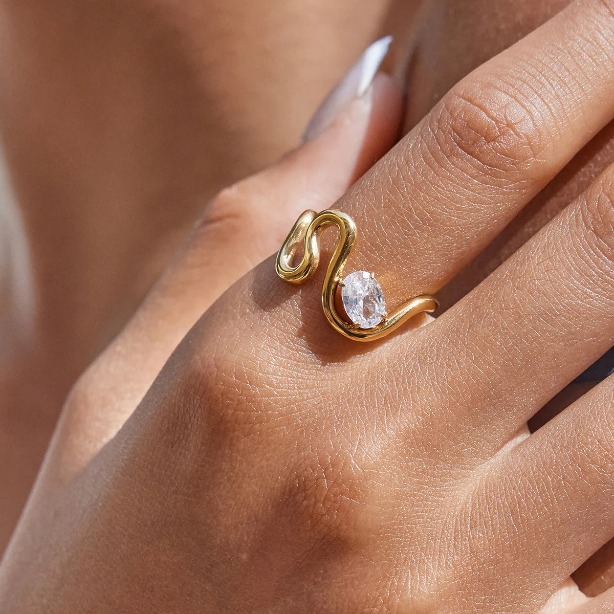 Geometric titanium steel zircon ring in stainless steel with European styling