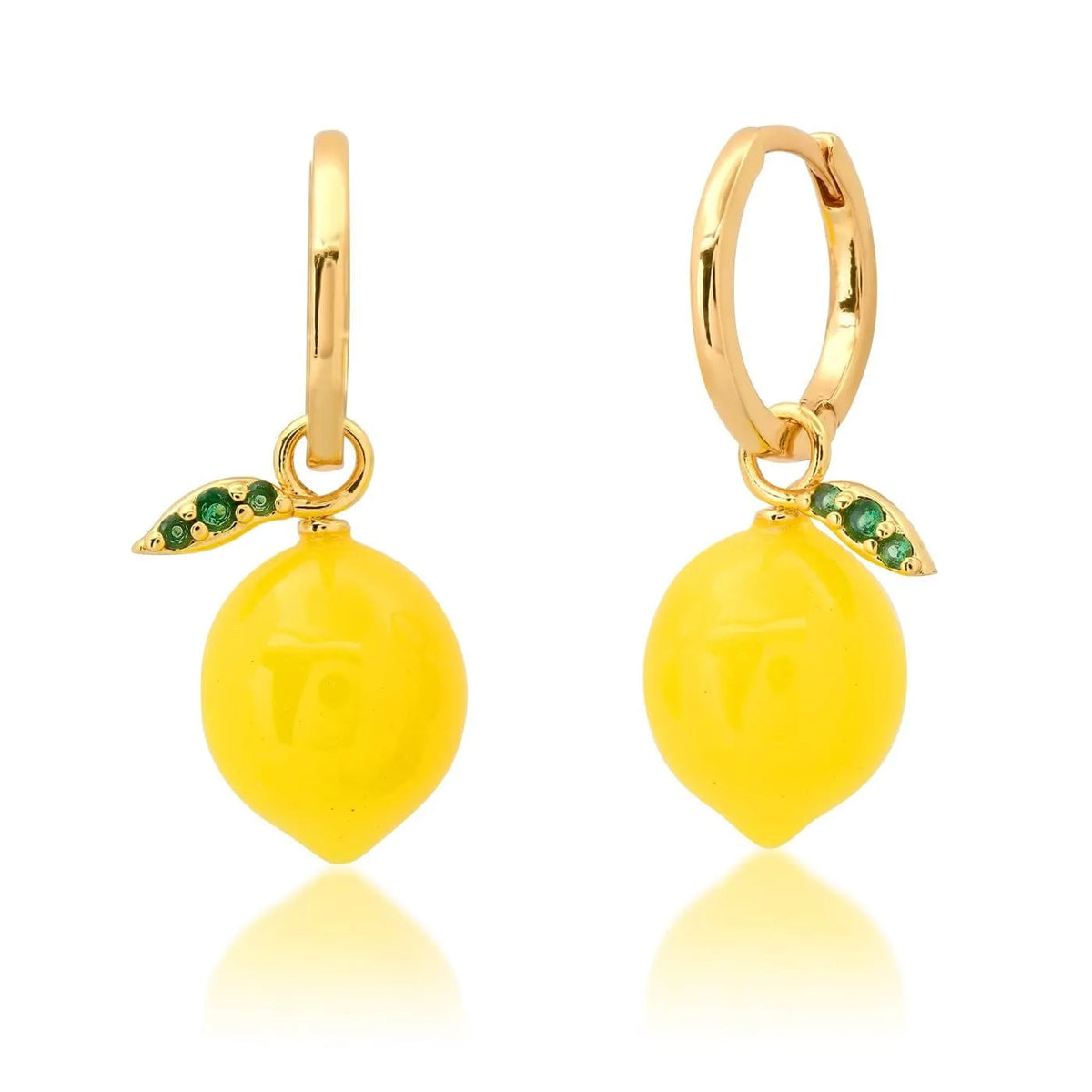 Gold plated fruit and vegetable design earrings in seven colours including carrot, orange and blueberry styles