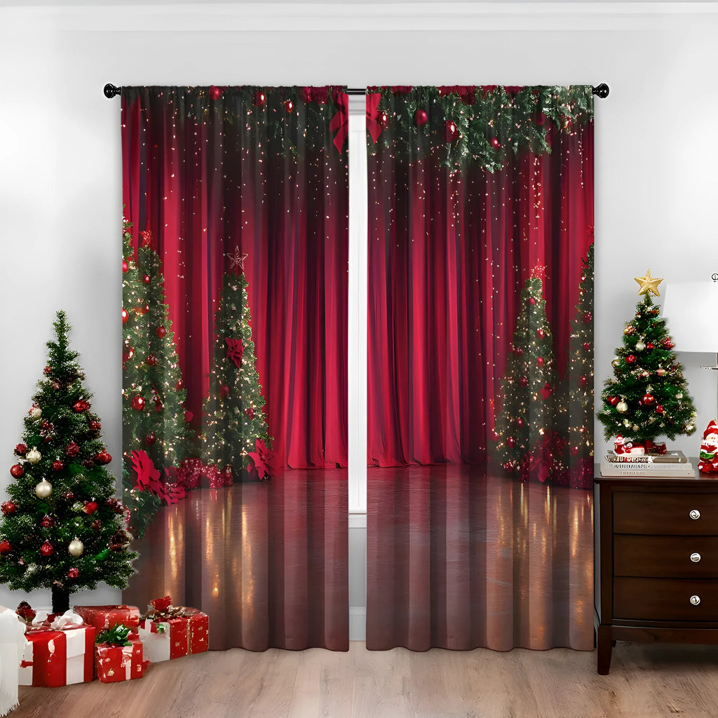3D digitally printed Christmas style curtain pair in polyester with high sunshade function