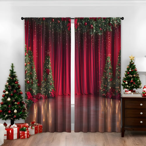 3D digitally printed Christmas style curtain pair in polyester with high sunshade function