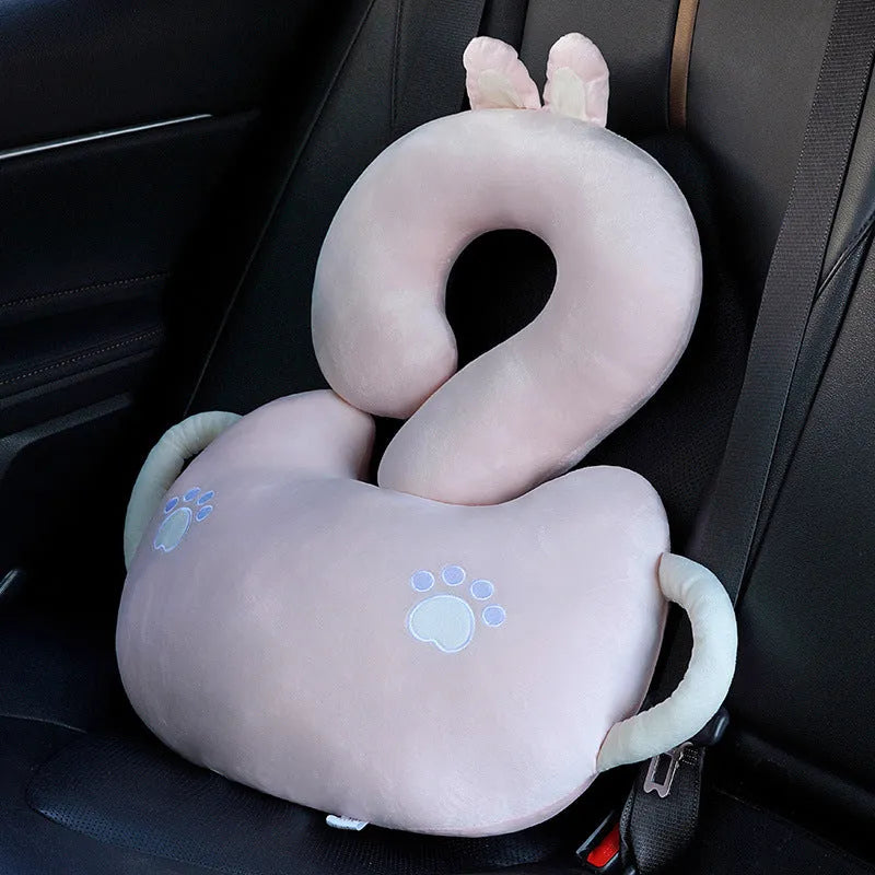 Square cartoon animal hug pillow cushion in capybara design, 65cm, on a grey sofa.
