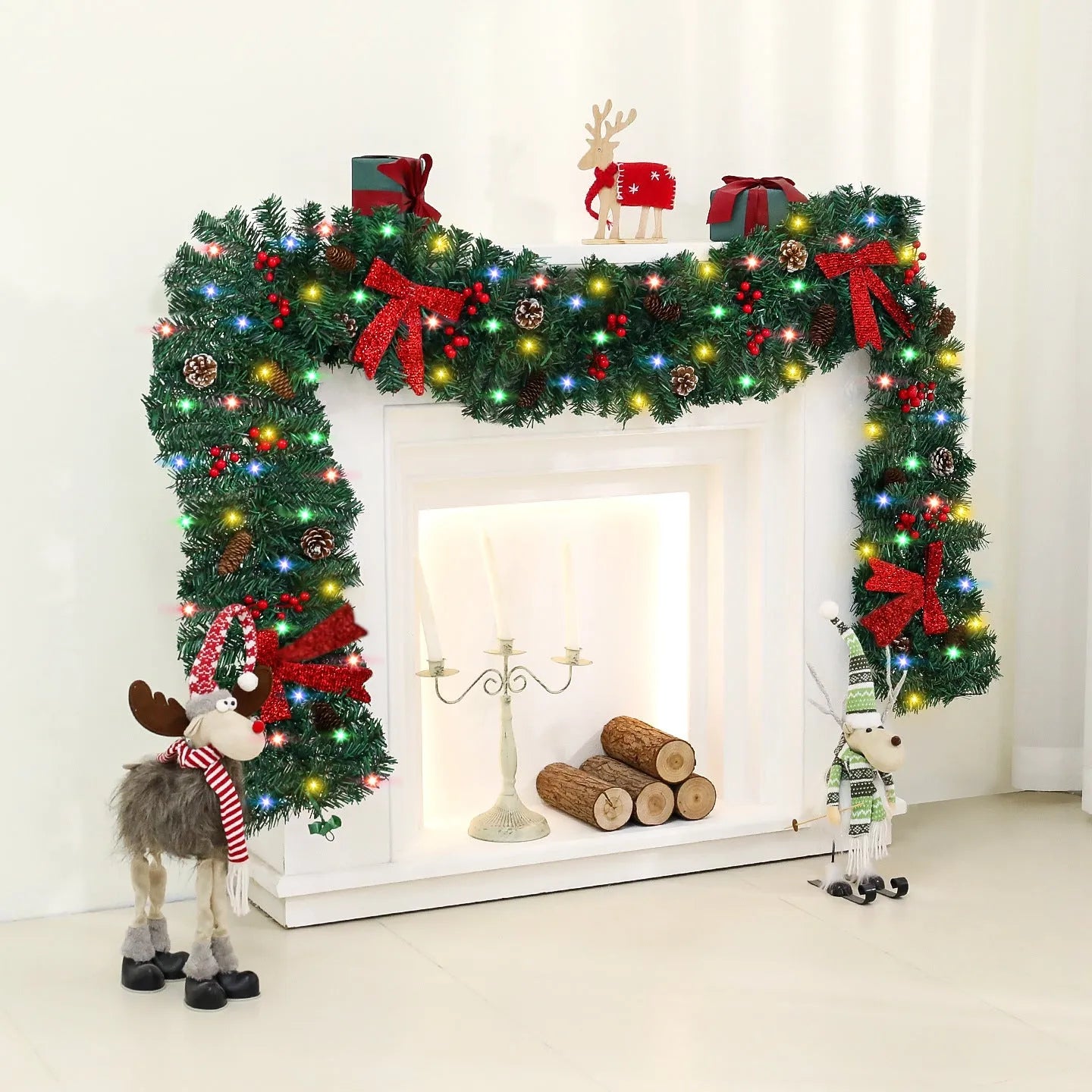 Christmas rattan cane with PVC pine cone bow decoration in European modern art style