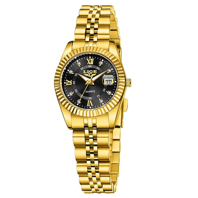 Ladies quartz fashion watch with 10mm thickness and gold/silver colour options