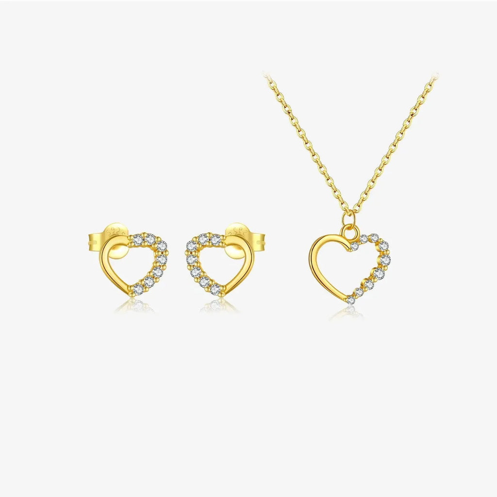 S925 sterling silver hollow heart necklace with 18K gold or white gold plating and regular chain style for women