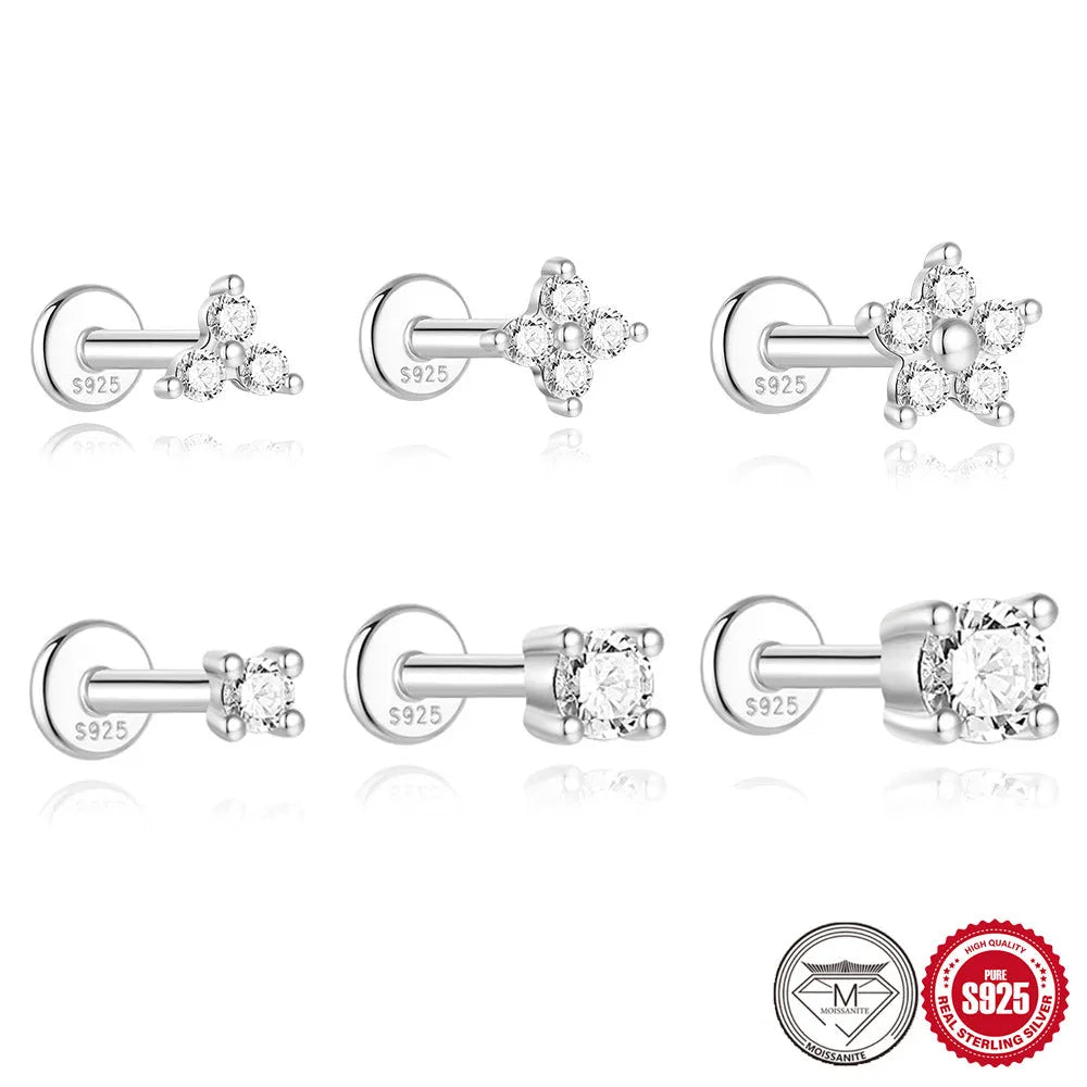 S925 sterling silver geometric petal diamond debris stud earrings with clip-on fastening.