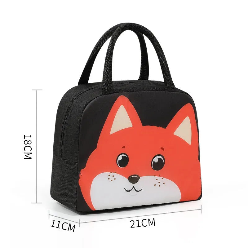 Cartoon insulated lunch box bag in animal designs with aluminium foil lining for heat preservation