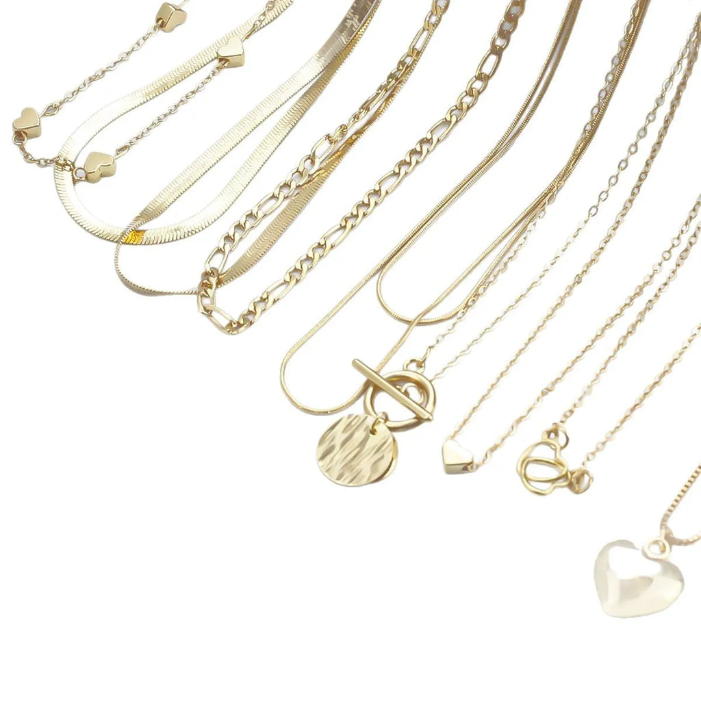 Women's 10 piece necklace set with gold electroplated finish and snake bone chain design
