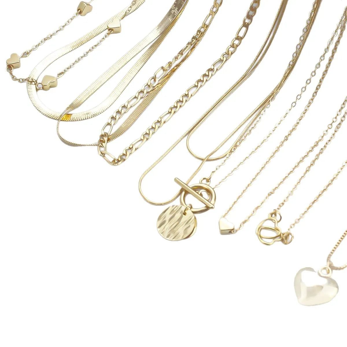Women's 10 piece necklace set with gold electroplated finish and snake bone chain design