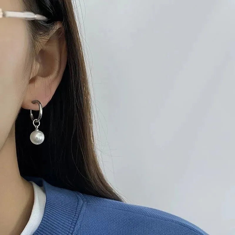 Women's geometric pearl earrings with hip hop style and titanium steel posts