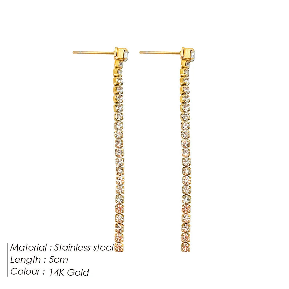 Women's geometric zircon earrings with line patterns in stainless steel gold or steel colour Chinese style design