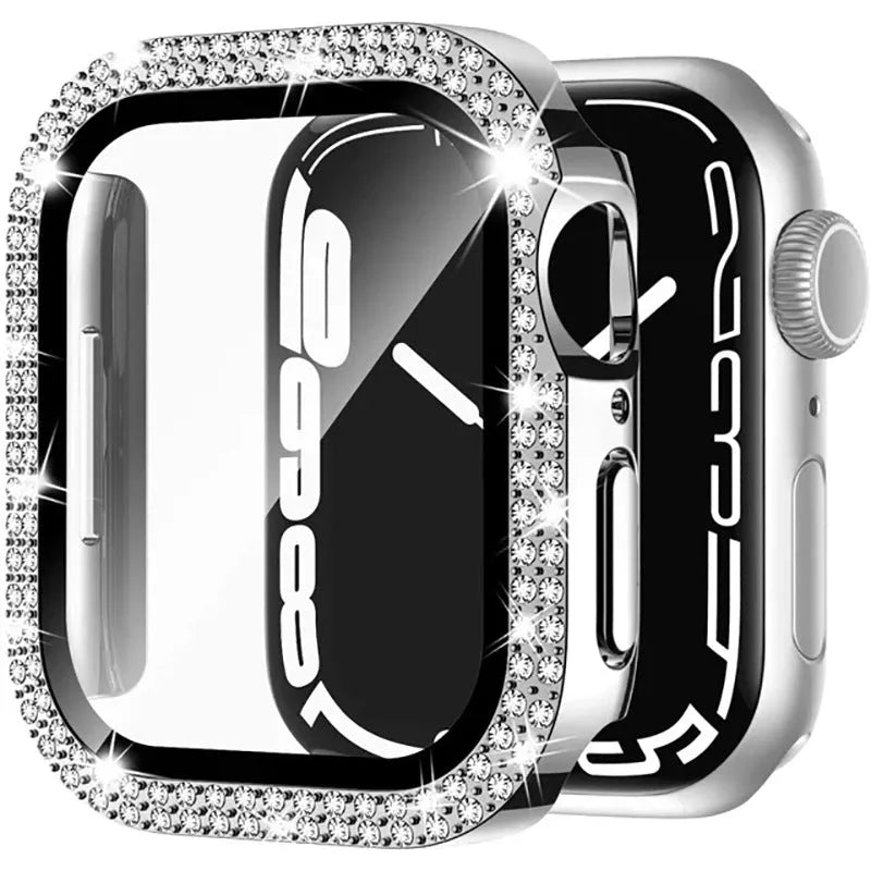 Apple Watch case with Double Diamond Glass privacy screen in Rose Pink colour for a 44mm model.