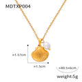 Vintage French shell design pendant necklace with freshwater pearl beads on titanium steel O-chain