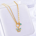 Gold-coloured epoxy butterfly necklace and bracelet set with titanium steel snake bones chain