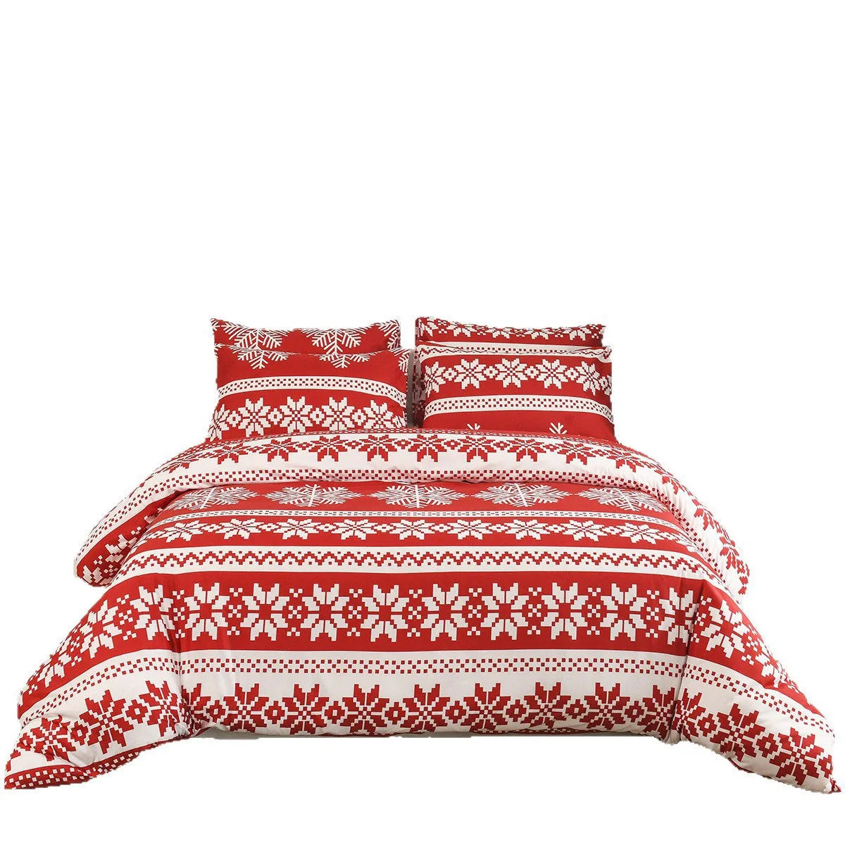 Red Winter Sleepers pattern bed three-piece set with quilt cover and pillowcases