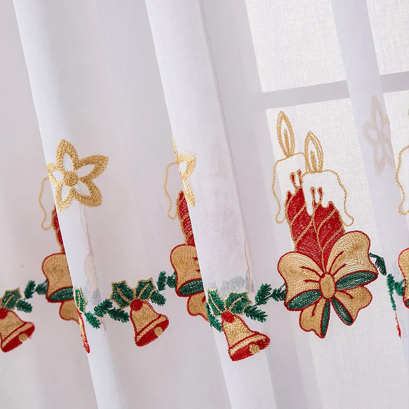 American Christmas curtain with embroidered snowflake design in festive seasonal colour