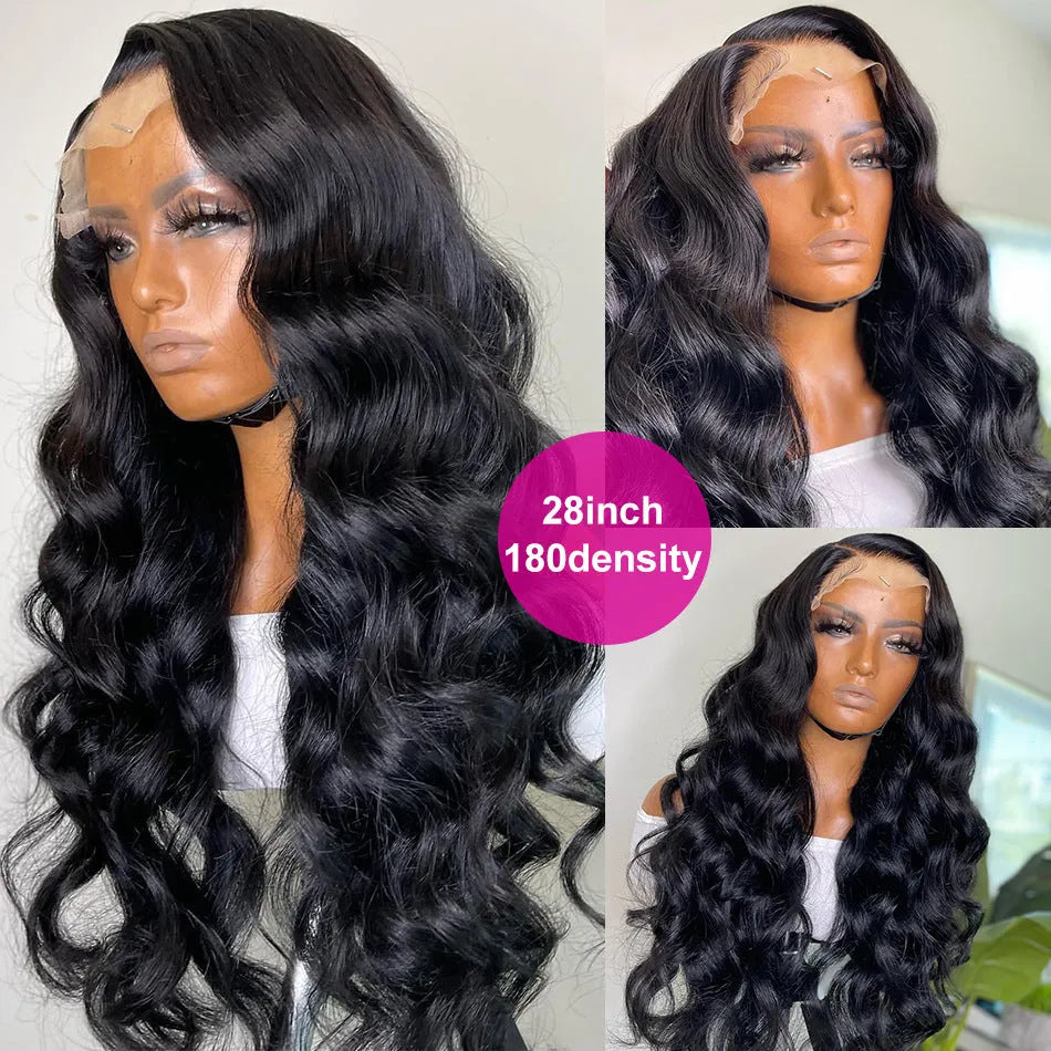 Black synthetic front lace wig with long curly hair and side bangs in exotic style