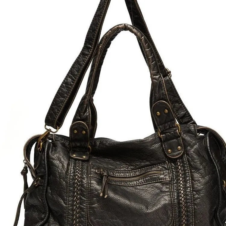 Women's French retro motorcycle shoulder messenger bag in horizontal square design with single strap