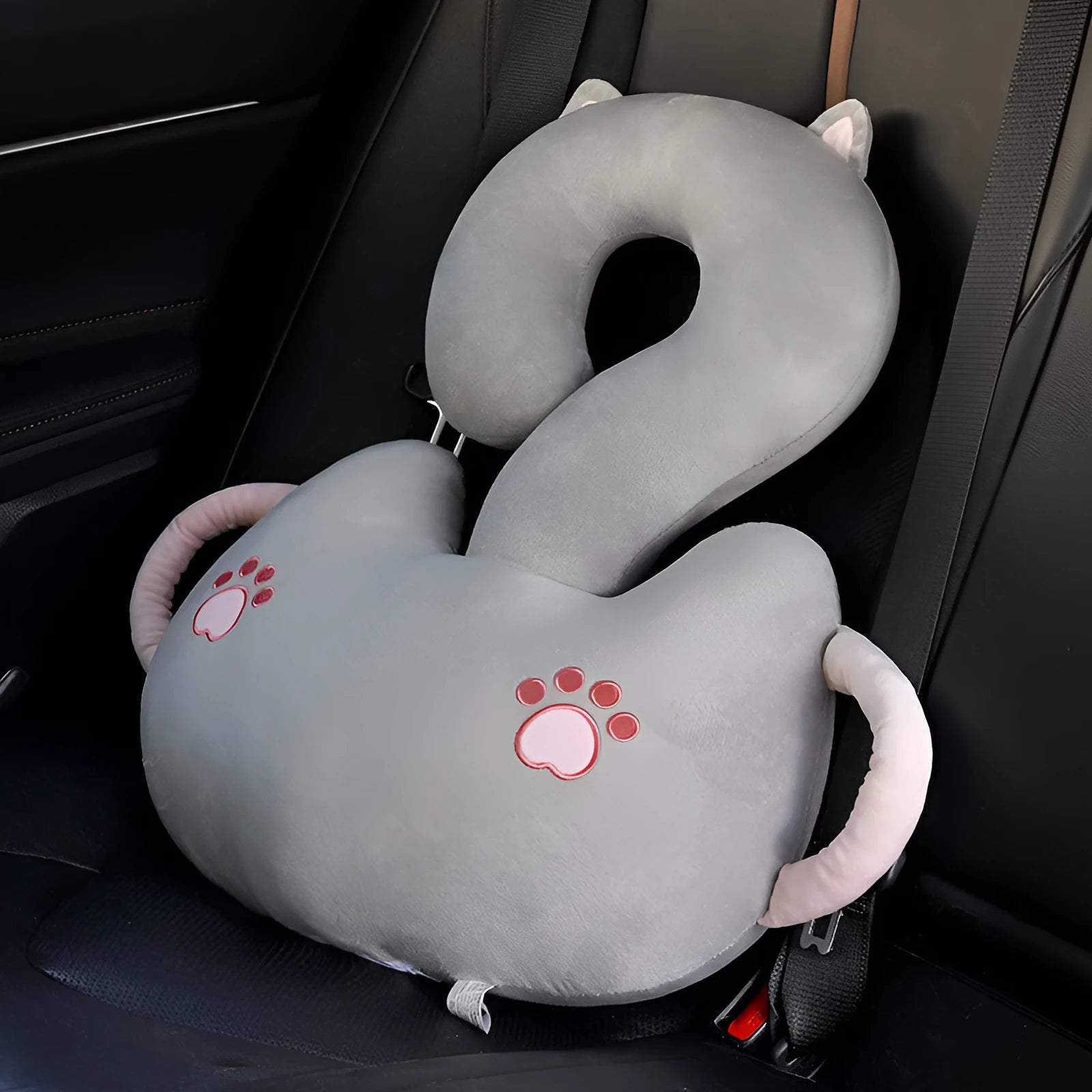 Square cartoon animal hug pillow cushion in capybara design, 65cm, on a grey sofa.