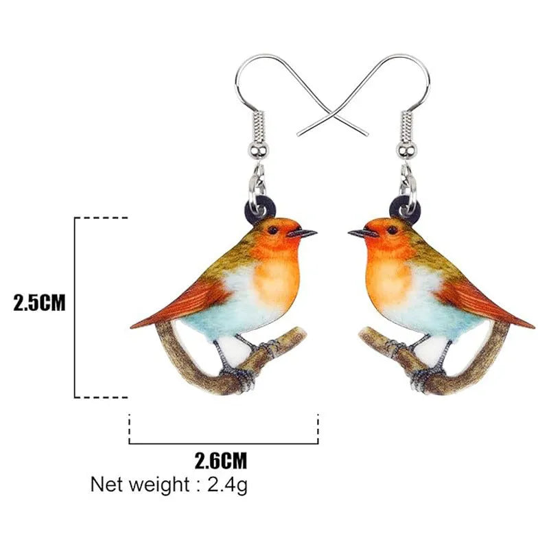 Blue titmouse bird acrylic pendant earrings with geometric animal zodiac design