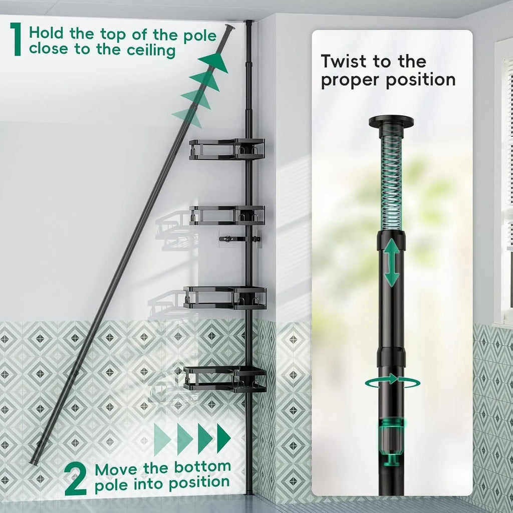 Silver hole-free bathroom storage rack with 4 retractable layers and modern design
