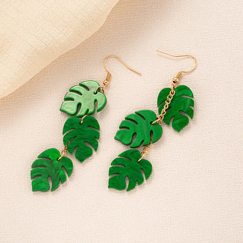 Acrylic drop earrings with coconut artocarpus design and alloy hooks in five colour options