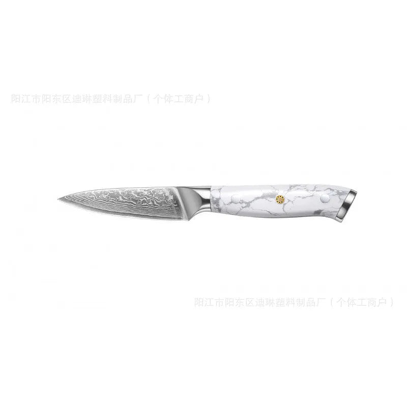 Damascus pattern chef knife with VG10 steel blade, 21cm cutting edge, modern handle design