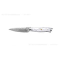 Damascus pattern chef knife with VG10 steel blade, 21cm cutting edge, modern handle design