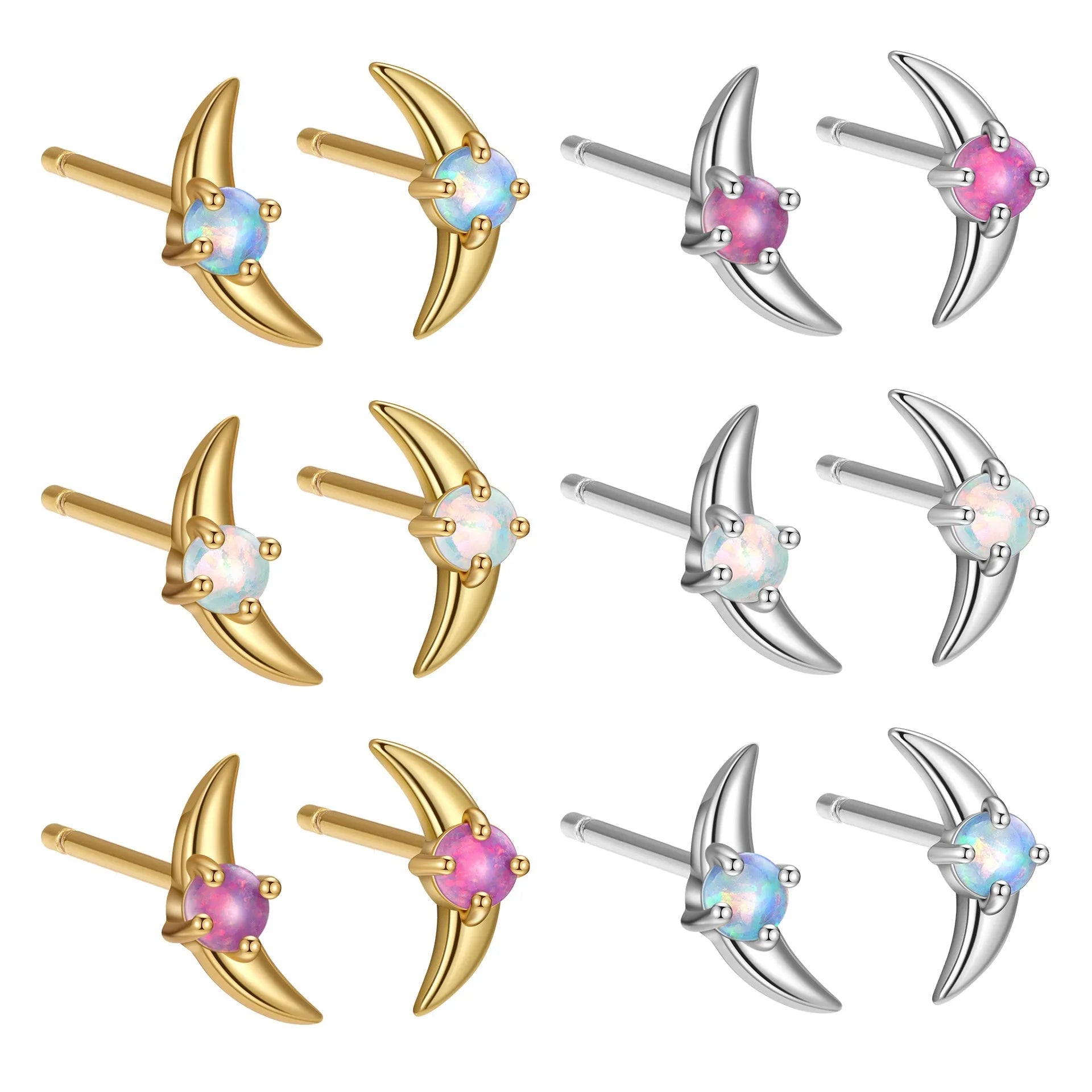 Geometric women's 925 silver earrings with electroplated gold or platinum finish and crystal stone accents