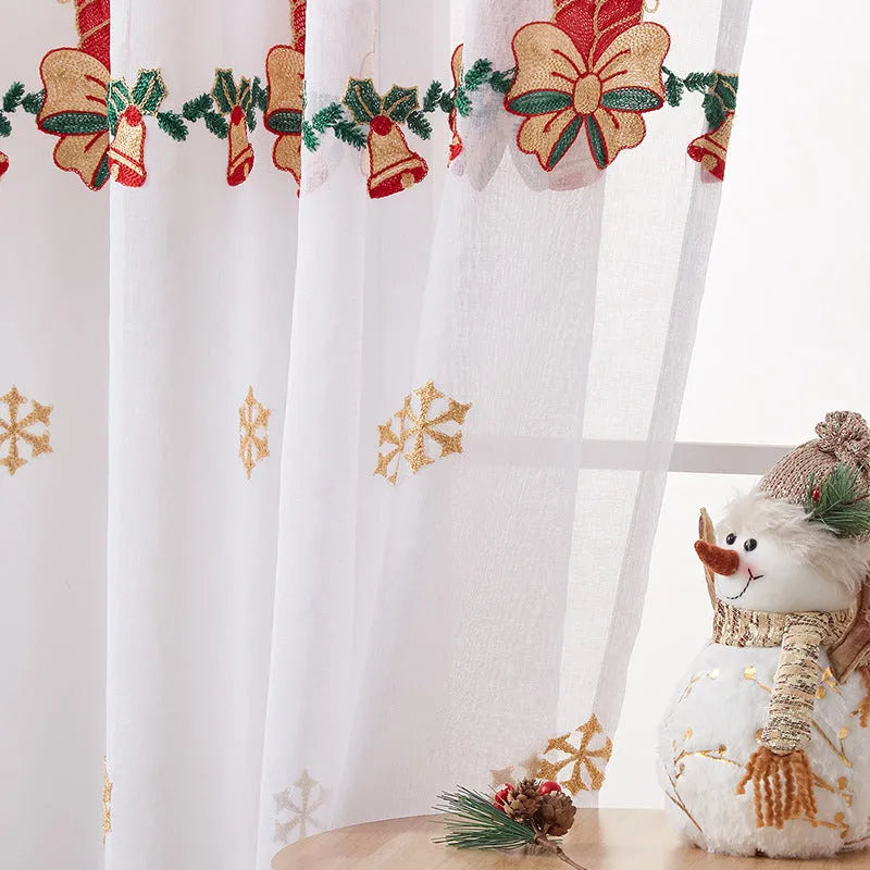 American Christmas curtain with embroidered snowflake design in festive seasonal colour