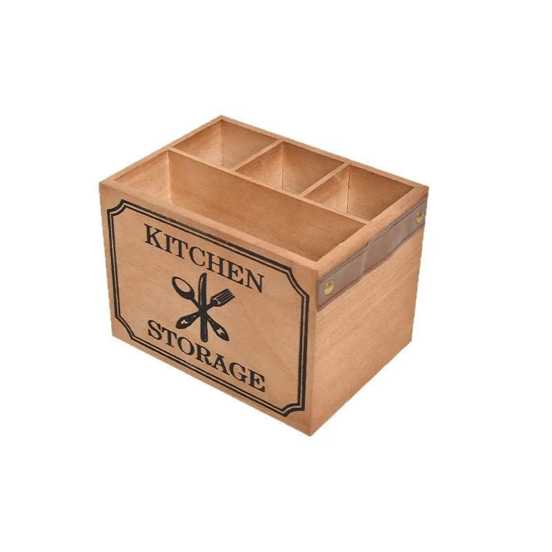 Wooden cutlery storage box with divider grid measuring 12.5cm by 12.5cm by 23cm