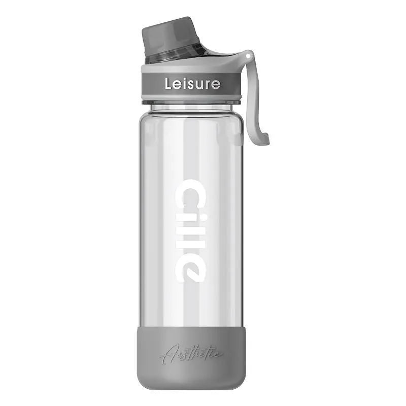 Heat-resistant plastic straw cup in grey, green or pink colours with direct-drink design