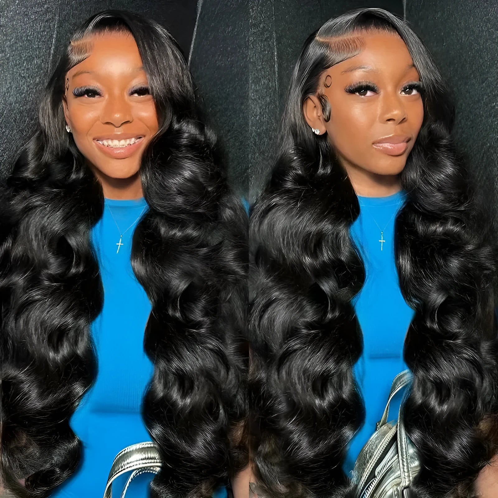Black big wave lace wig on display showing long-length high temperature fibre construction