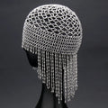 Belly dance hat with handmade beaded alloy construction and decorative tassels